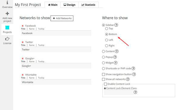 Add new project of Social Share Buttons plugin