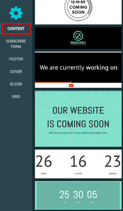 Content button in WordPress Coming Soon plugin