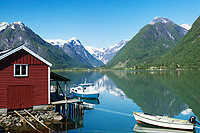 Fjaerland and Fjaerlandsfjorden, Sogndal, Sogn og Fjordane, Norway.