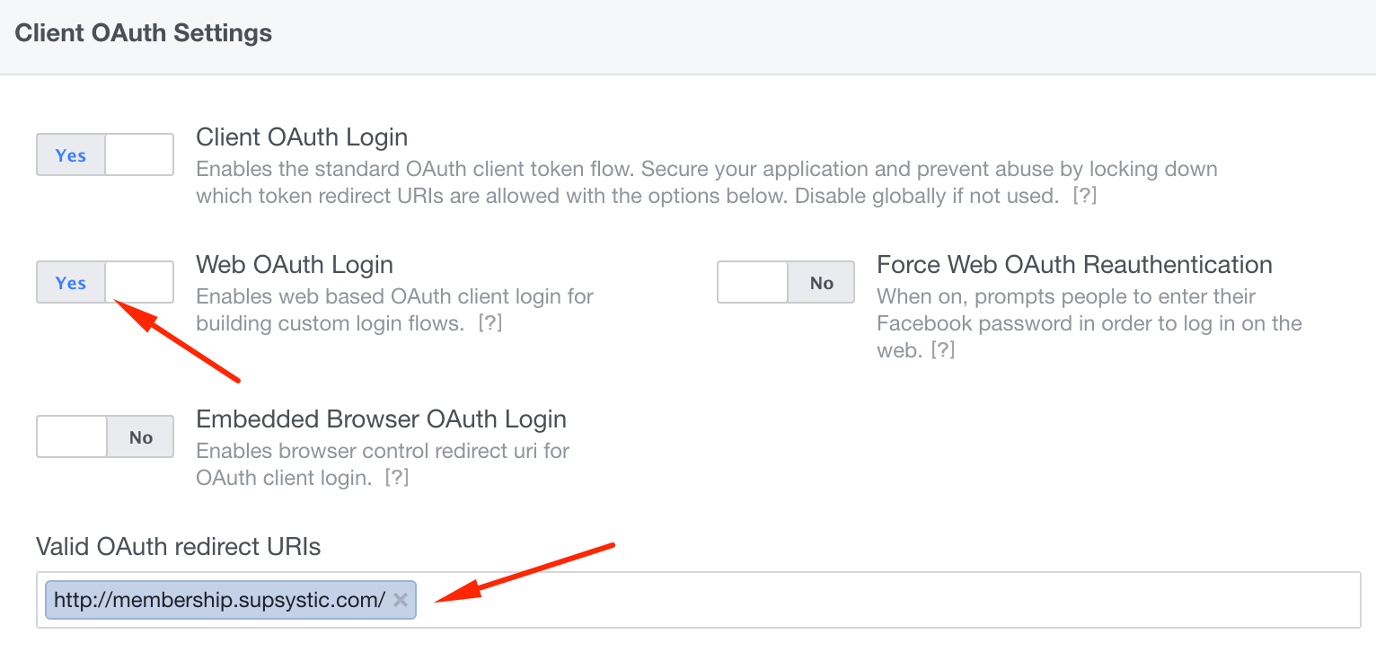 Client OAuth Settings in Facebook