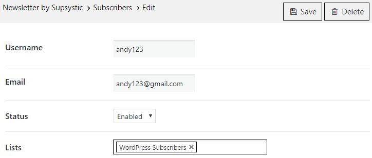 Newsletter Subscribers Edit