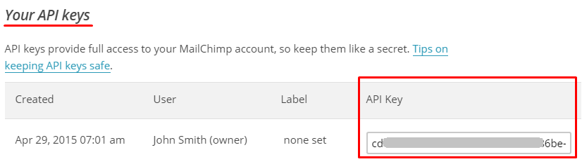 MailChimp API Keys