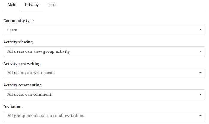 Privacy Settings of Membership Group