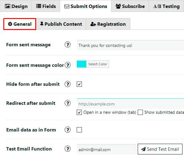 Contact Form General Option