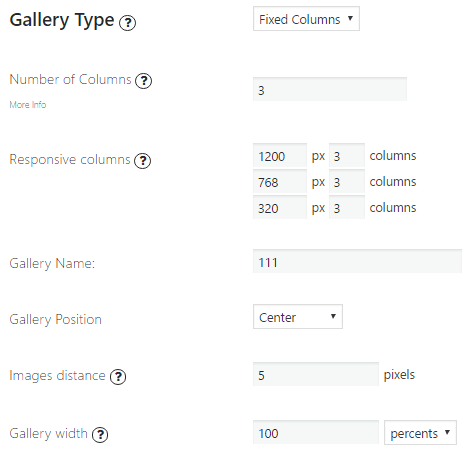 Fixed Columns Gallery Options