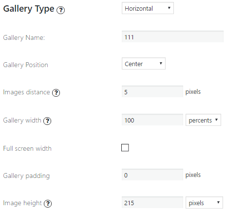 Horizontal Gallery Options