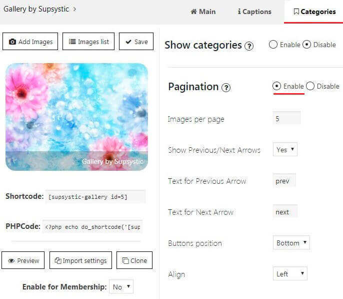 Pagination Settings