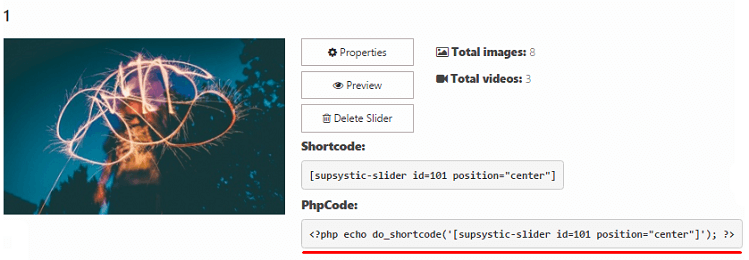 Slider PHP code