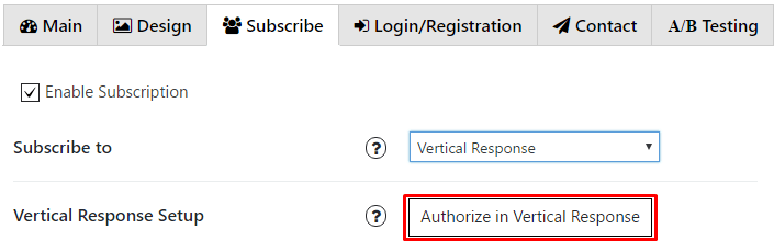 Authorize in Vertical Response