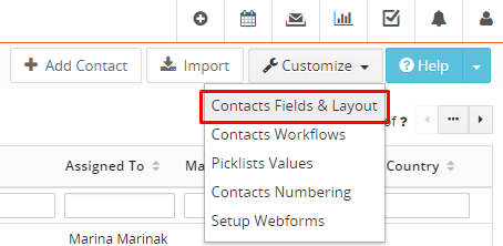 Customize contacts Vtiger