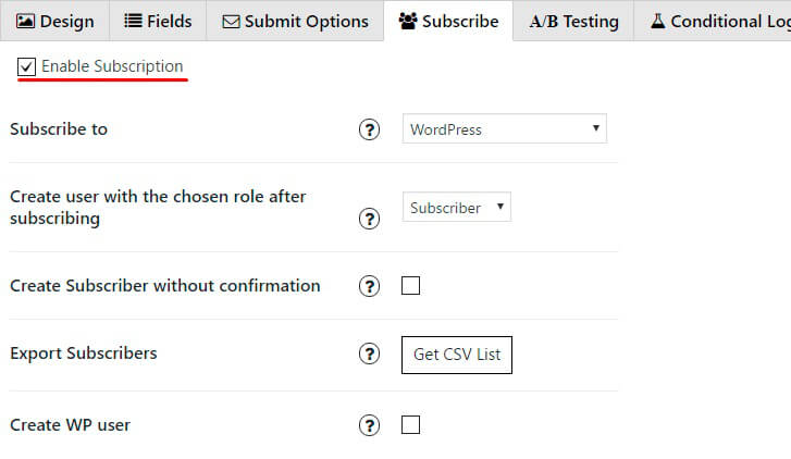 Enable Subscription Option