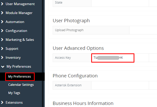 Vtiger API Key
