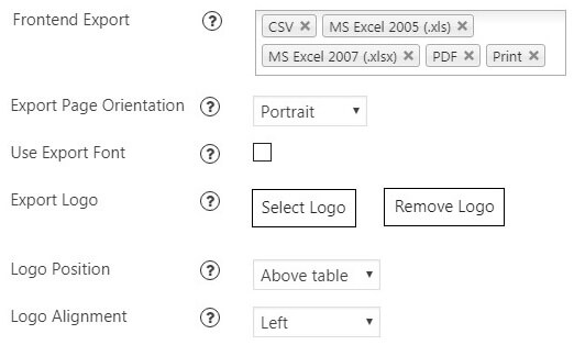 Data Tables Frontend Export Options