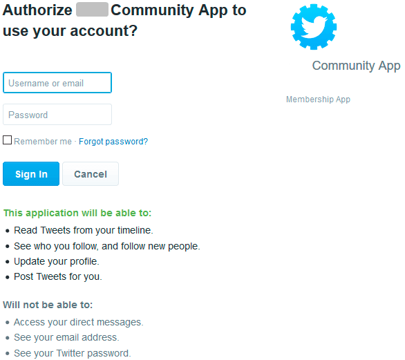 Authorize Membership Access to Twitter Account
