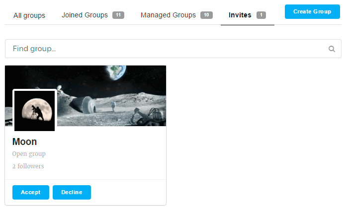 Invites tab of Groups page