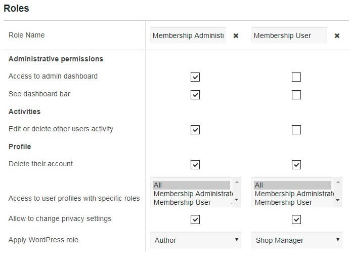 Membership Roles Settings