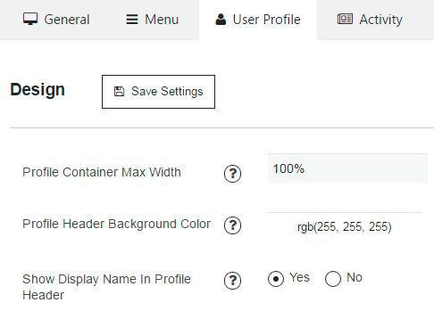 user profile section of membership design settings