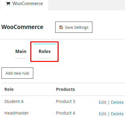 Woo Commerce Roles Tab