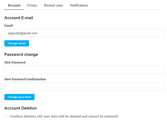 account tab of membership profile settings