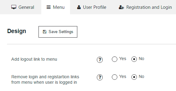 menu section of membership design settings