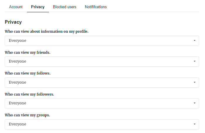 privacy tab of membership profile settings