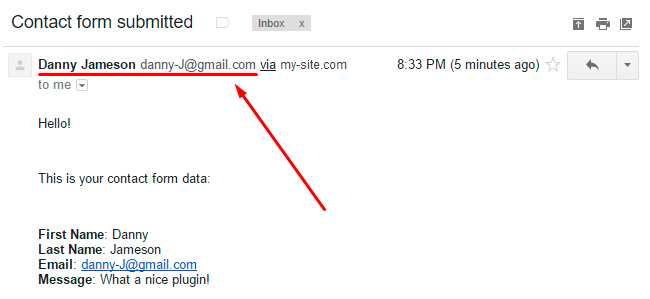 Contact Form User Name Inbox