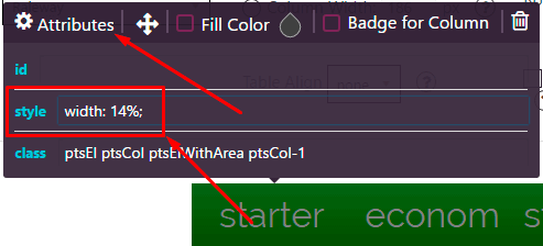 Pricing Table Attribute Width