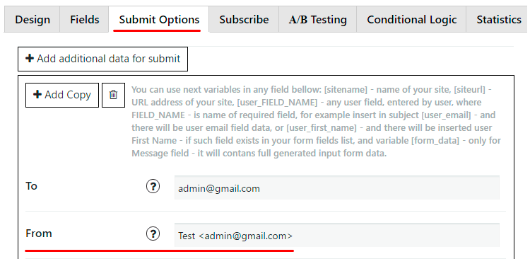Submit Options From Field Filling