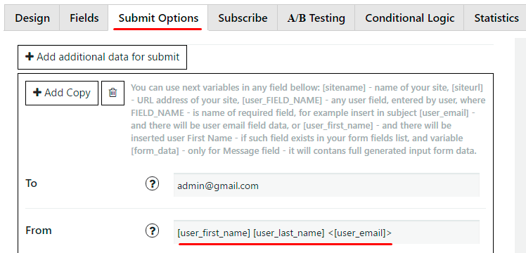 Submit Options User Name