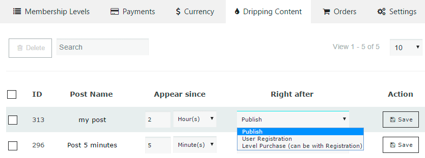 Membership Dripping Content Settings