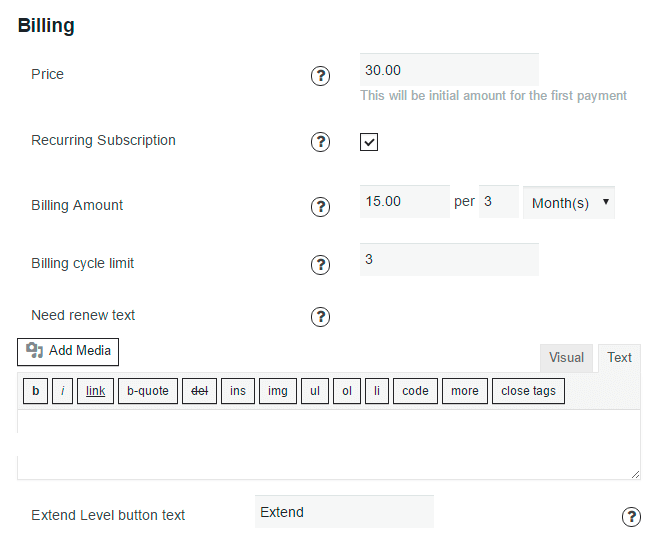 Membership Level Recurring Subscription