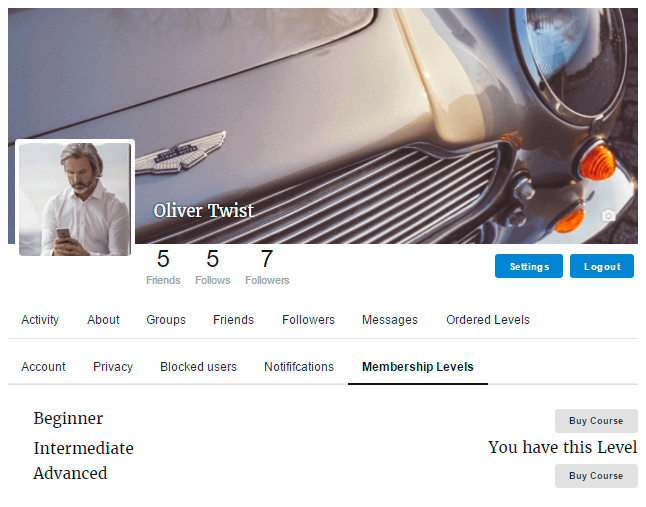 Membership Levels in User Profile Settings