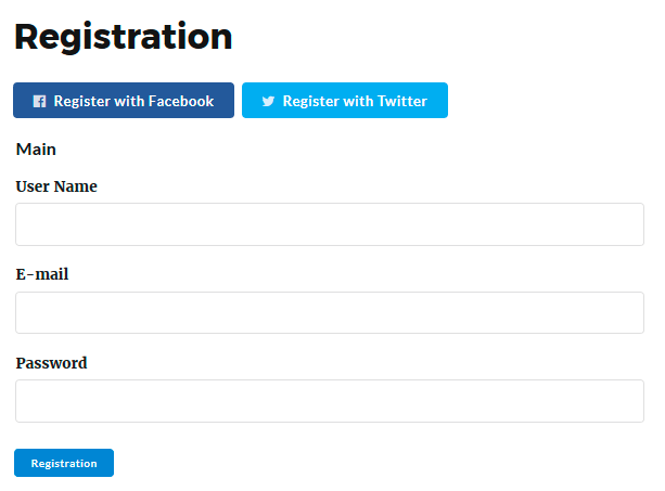Registration Page with Social Login Extension