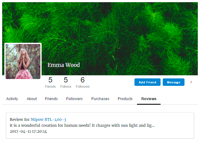 WooCommerce Reviews tab of User Profile