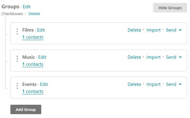 MailChimp Groups settings