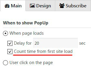 Popup Count time from first site load option