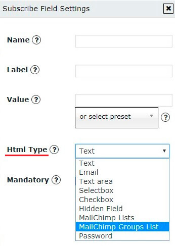 Popup-Subscribe Field settings