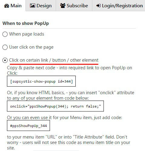 Popup plugin-Click on certain button option
