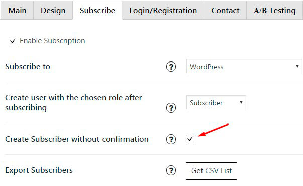 Popup plugin-Create Subscriber without confirmation