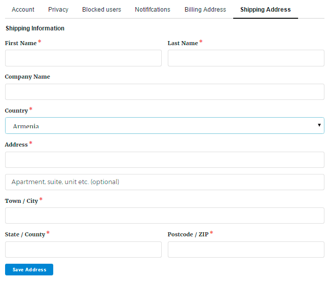 Shipping address in membership user profile