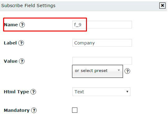 Popup Subscribe Field Settings
