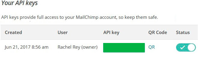 MailChimp Api keys