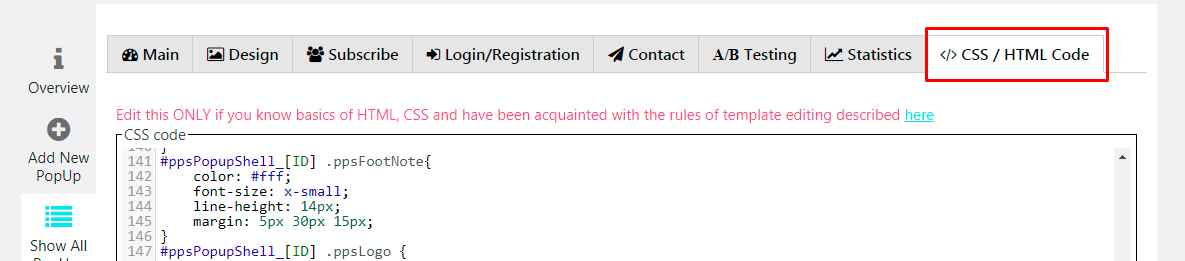 Popup CSS editing