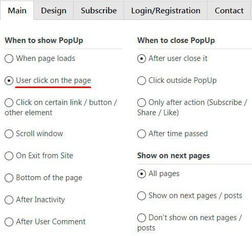 Show WordPress Popup when User Clicks on the Page