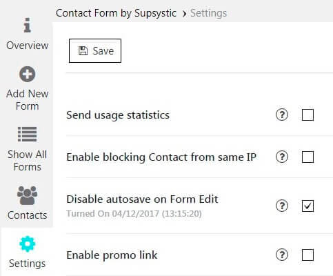 Contact Form Settings tab
