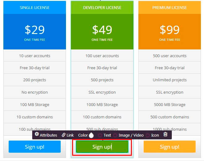 Pricing Table Button