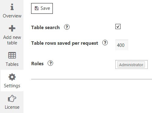 Data Table Settings tab