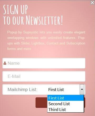 MailChimp List of Supsystic Popup