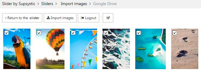 Selected images of Google Drive import