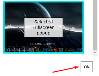 Selected Full Screen Popup